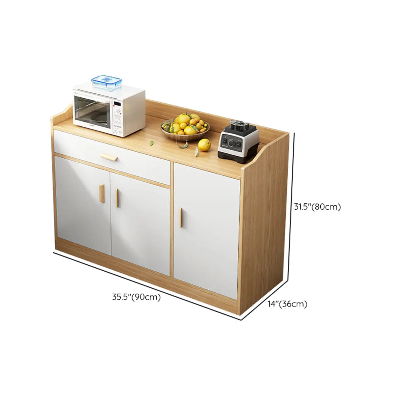 Rectangular White Wood Kitchen Sideboard