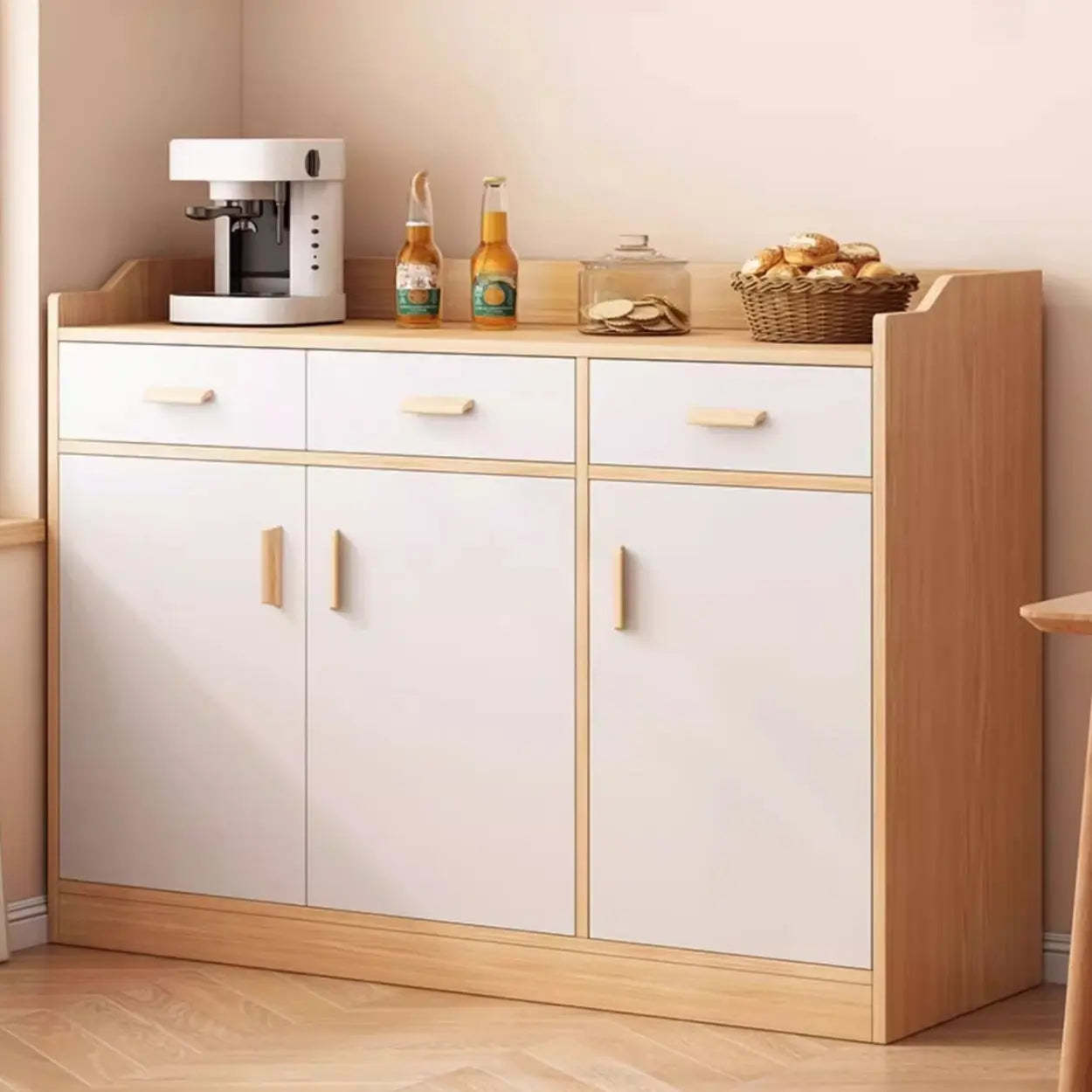 Rectangular White Wood Kitchen Sideboard — Natural