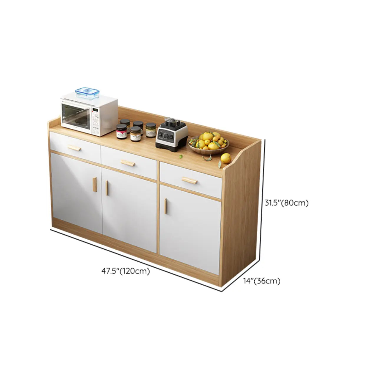 Rectangular White Wood Kitchen Sideboard