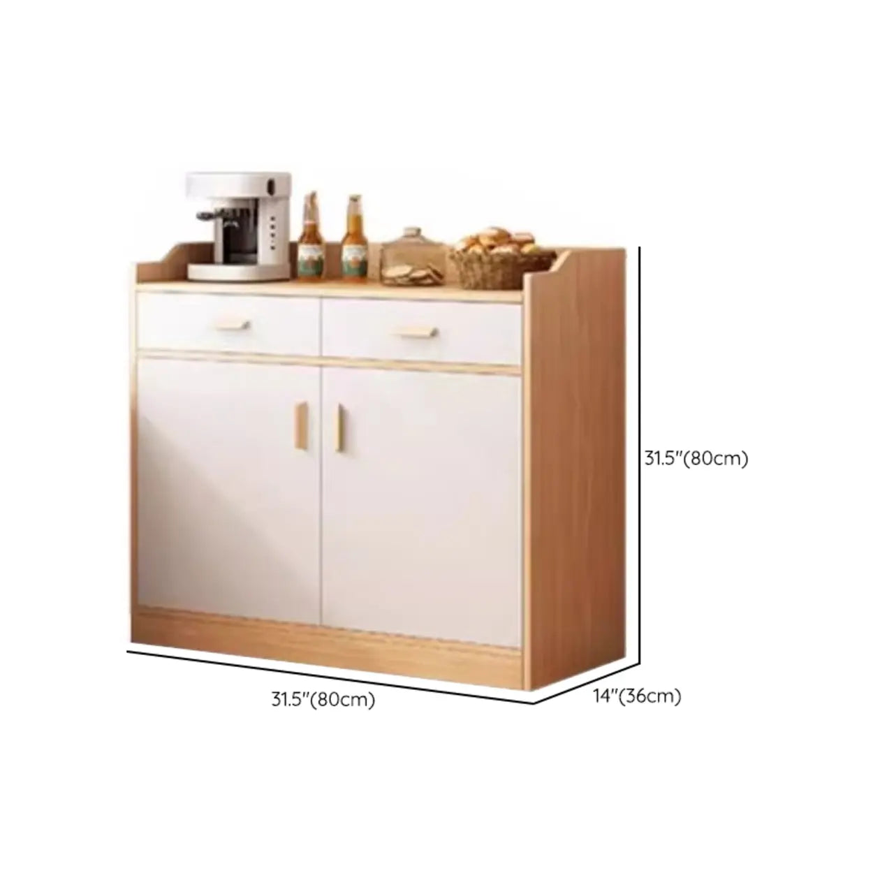 Rectangular White Wood Kitchen Sideboard