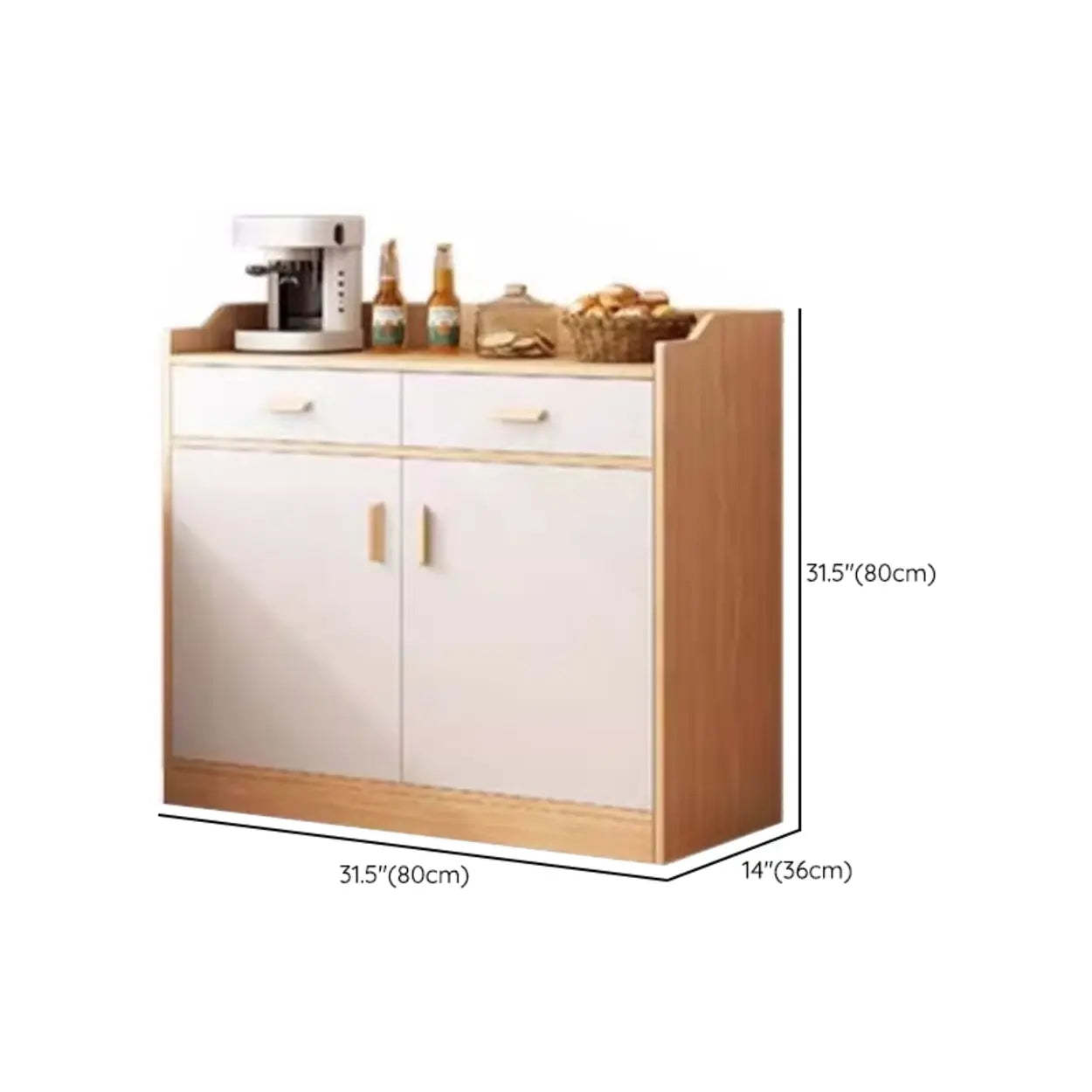 Rectangular White Wood Kitchen Sideboard