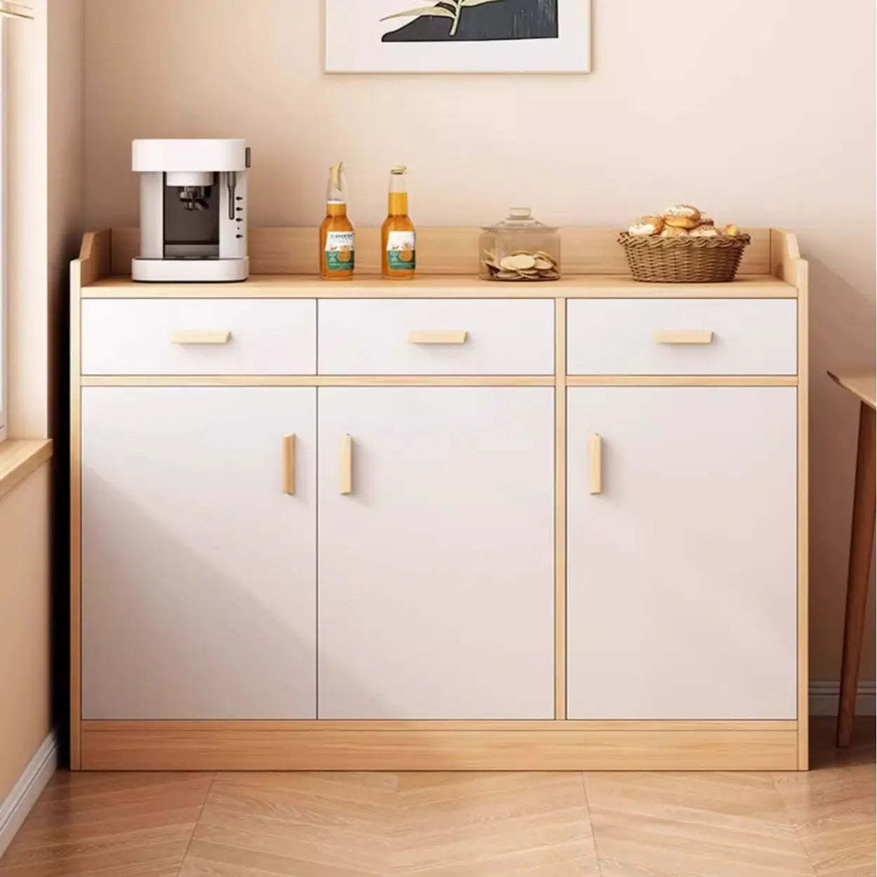 Rectangular White Wood Kitchen Sideboard — Natural