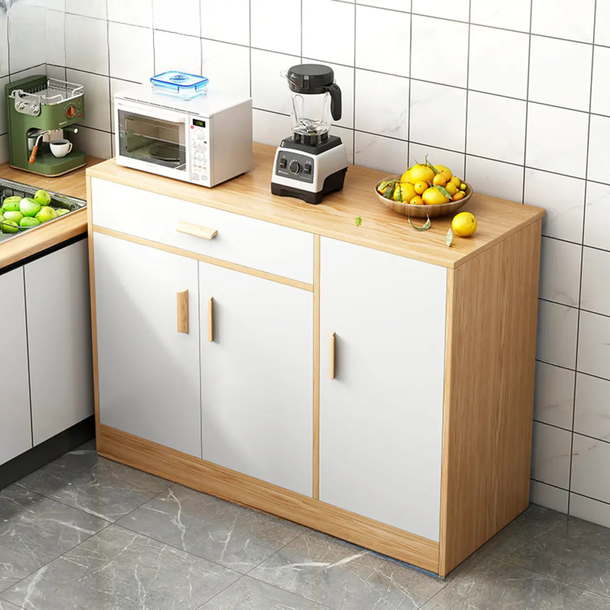 Rectangular White Wood Kitchen Sideboard — Grey