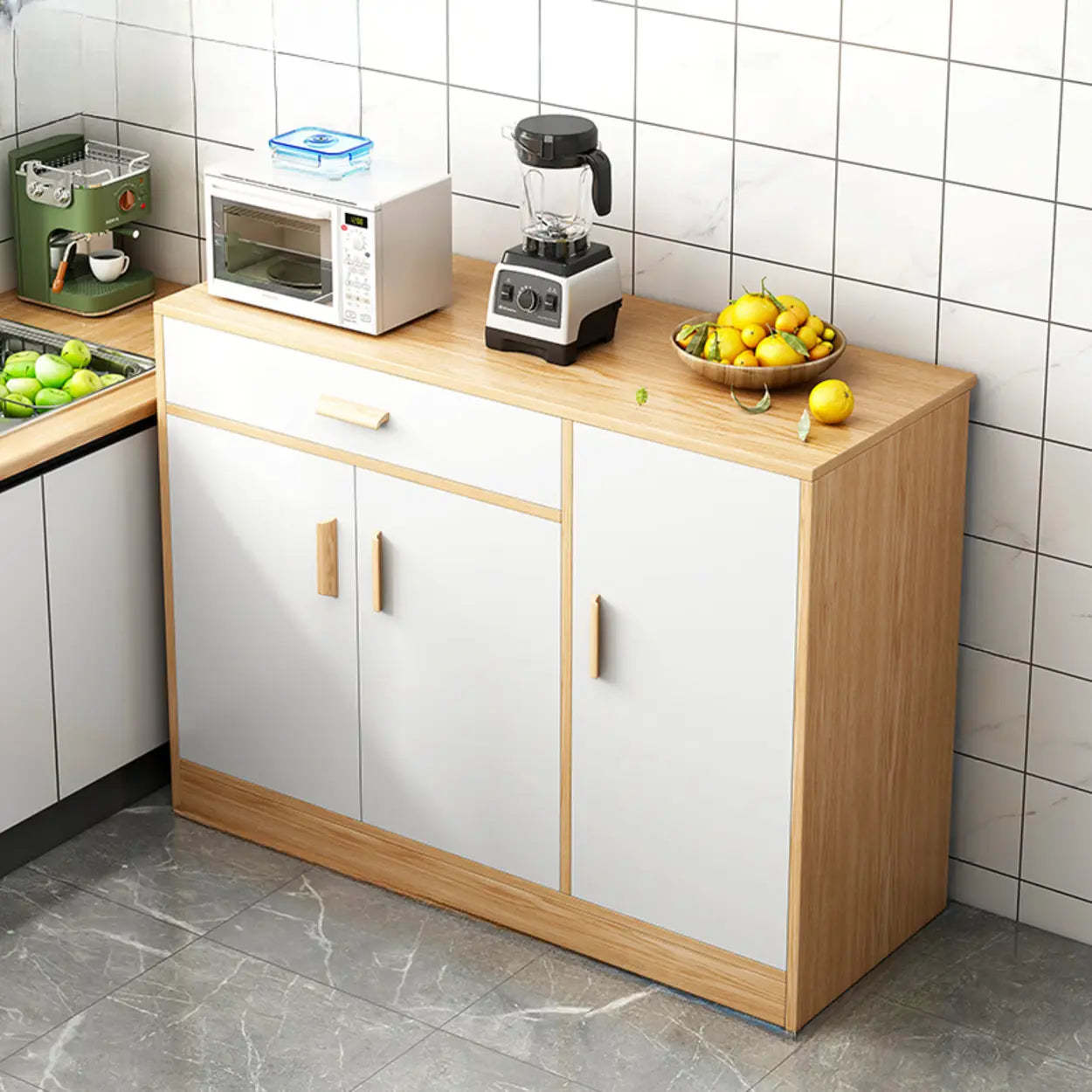 Rectangular White Wood Kitchen Sideboard — Grey