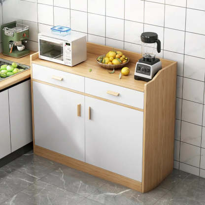 Rectangular White Wood Kitchen Sideboard — Natural