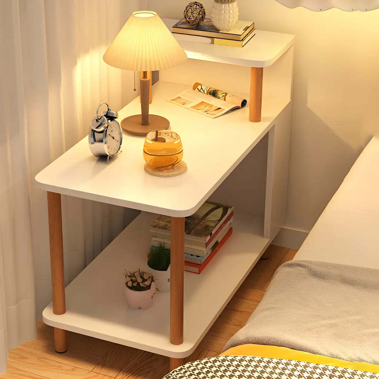 Modern rectangular gray wood nightstands, Lighom — 31" L x 16" W x 28" H / White / Set of 1