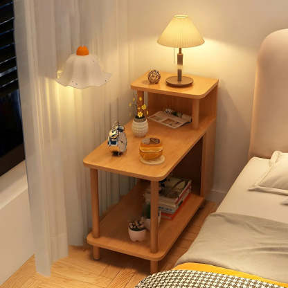 Rectangular White Wood Nightstand with Shelf — Maple / 1 Piece