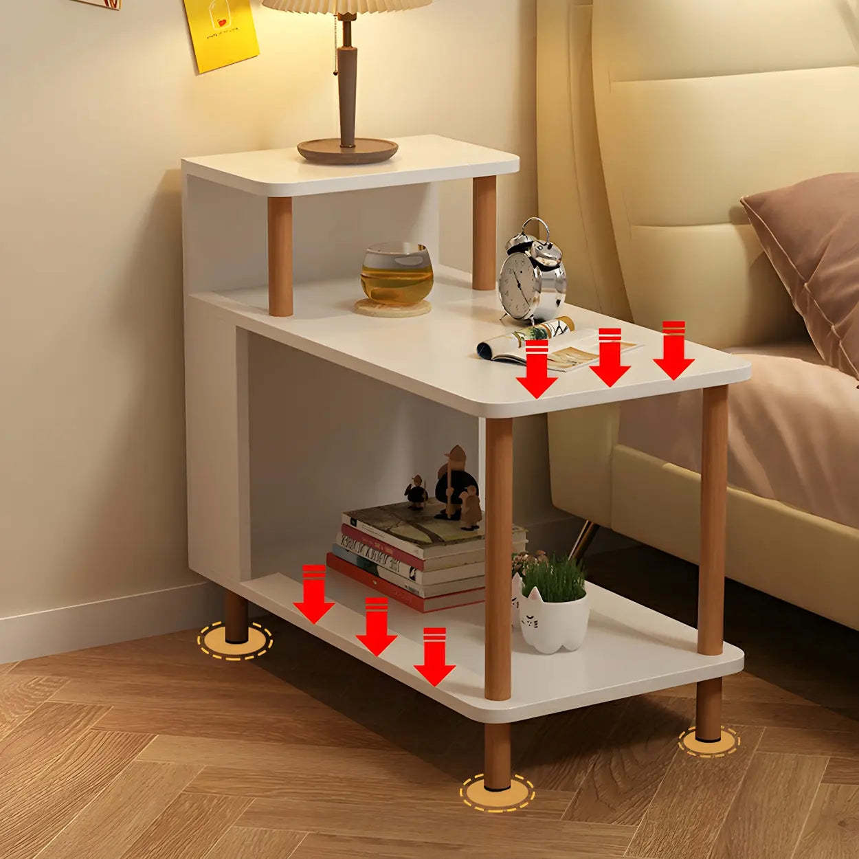 Rectangular White Wood Nightstand with Shelf — Maple / 2 Piece Set