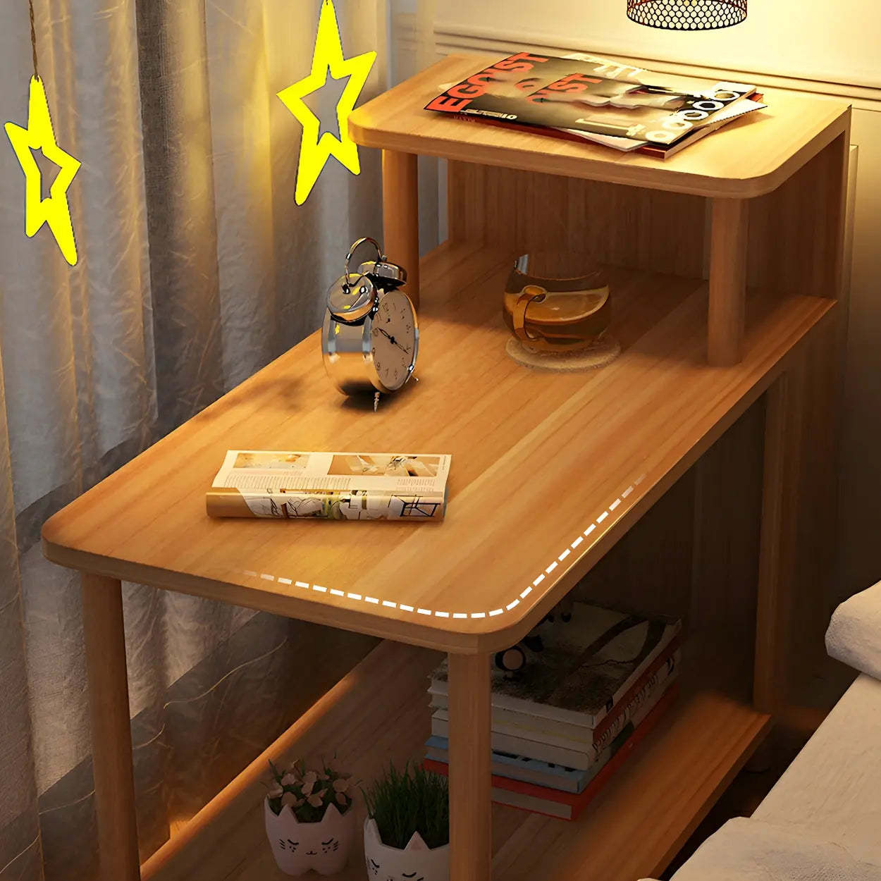 Rectangular White Wood Nightstand with Shelf — White / 2 Piece Set