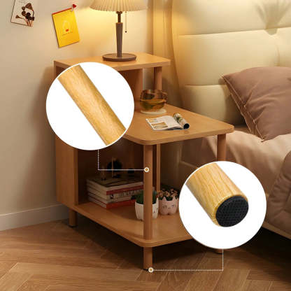 Rectangular White Wood Nightstand with Shelf — Light Walnut / 1 Piece