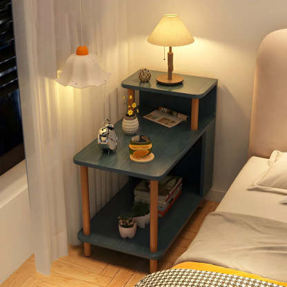 Rectangular White Wood Nightstand with Shelf — Oak / 1 Piece