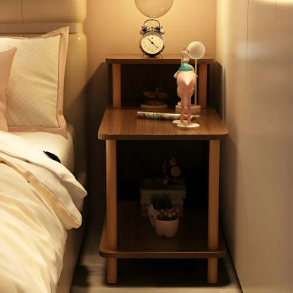 Rectangular White Wood Nightstand with Shelf — Oak / 2 Piece Set