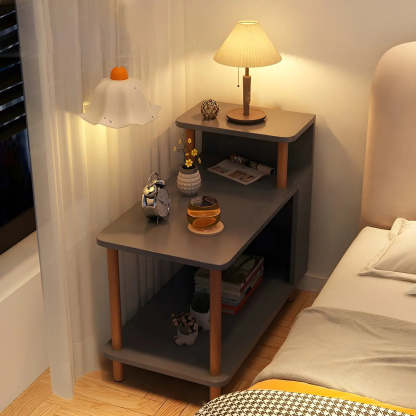 Rectangular White Wood Nightstand with Shelf — Grey / 2 Piece Set