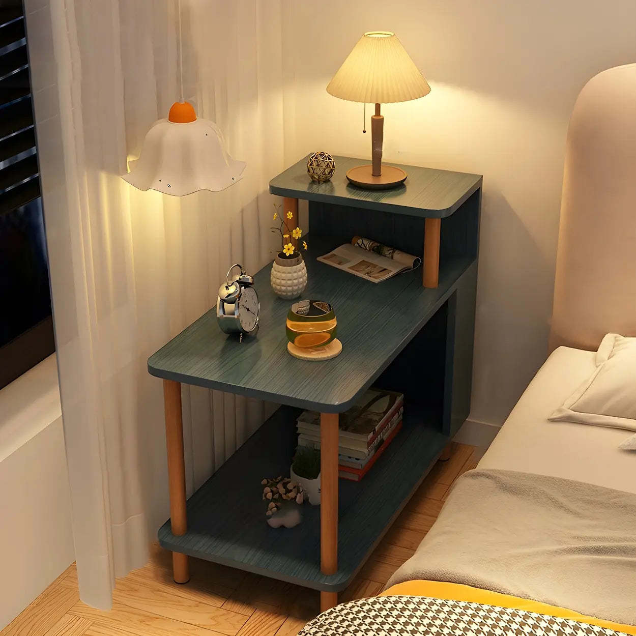 Rectangular White Wood Nightstand with Shelf — Maple / 1 Piece