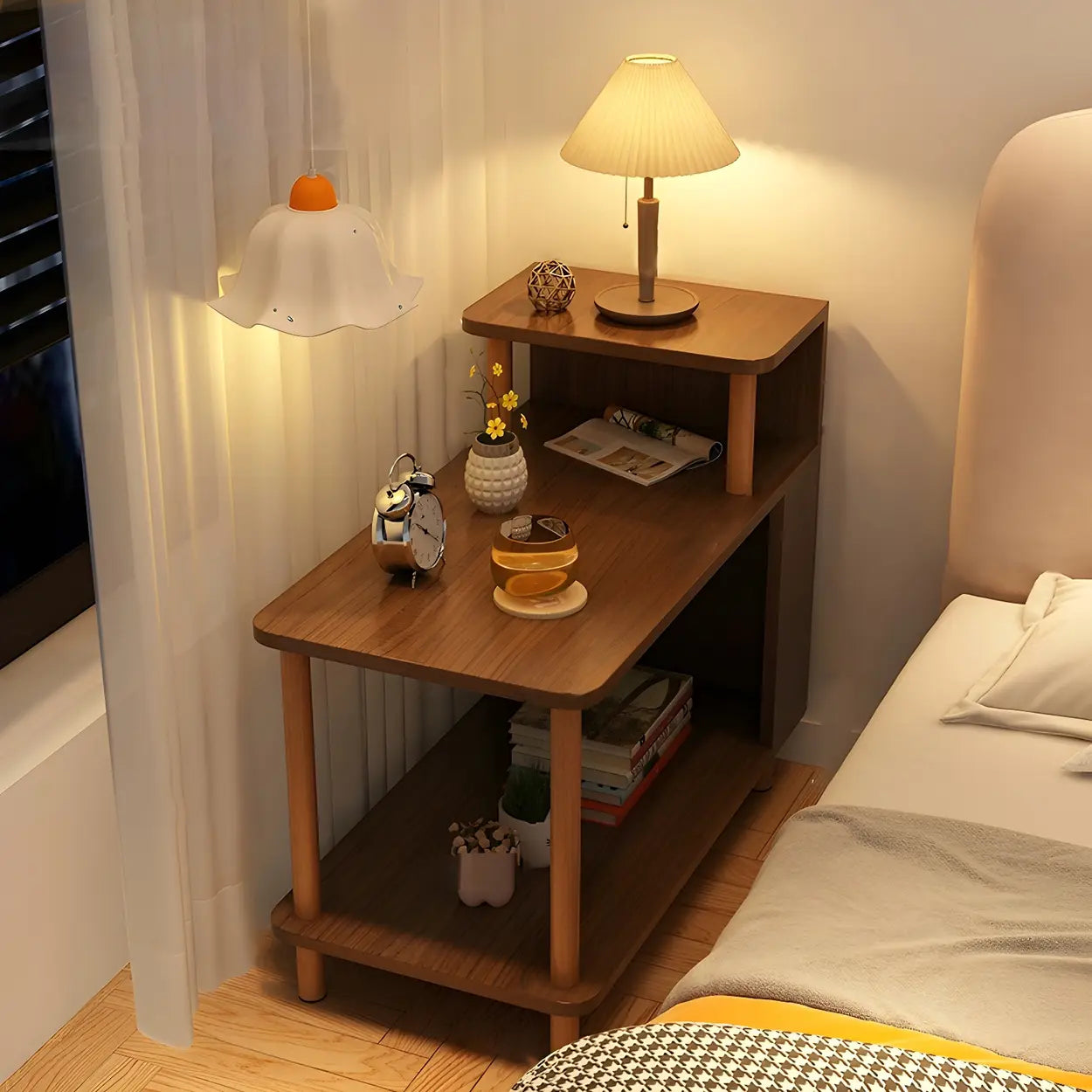 Rectangular White Wood Nightstand with Shelf — White / 1 Piece