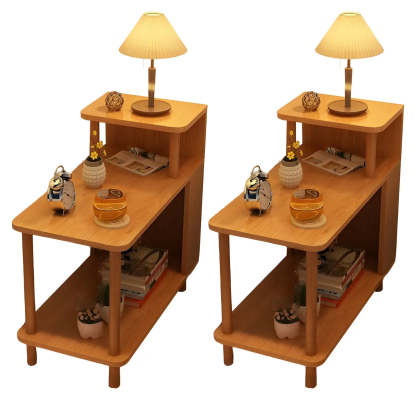 Rectangular White Wood Nightstand with Shelf — Blue / 2 Piece Set
