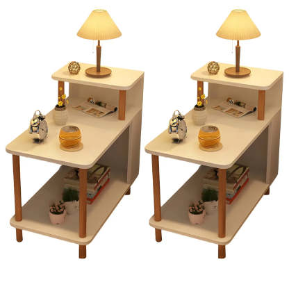 Rectangular White Wood Nightstand with Shelf — Grey / 2 Piece Set