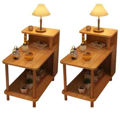 Rectangular White Wood Nightstand with Shelf — Maple / 2 Piece Set