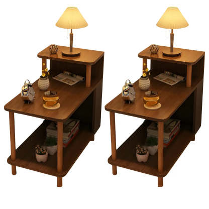 Rectangular White Wood Nightstand with Shelf
