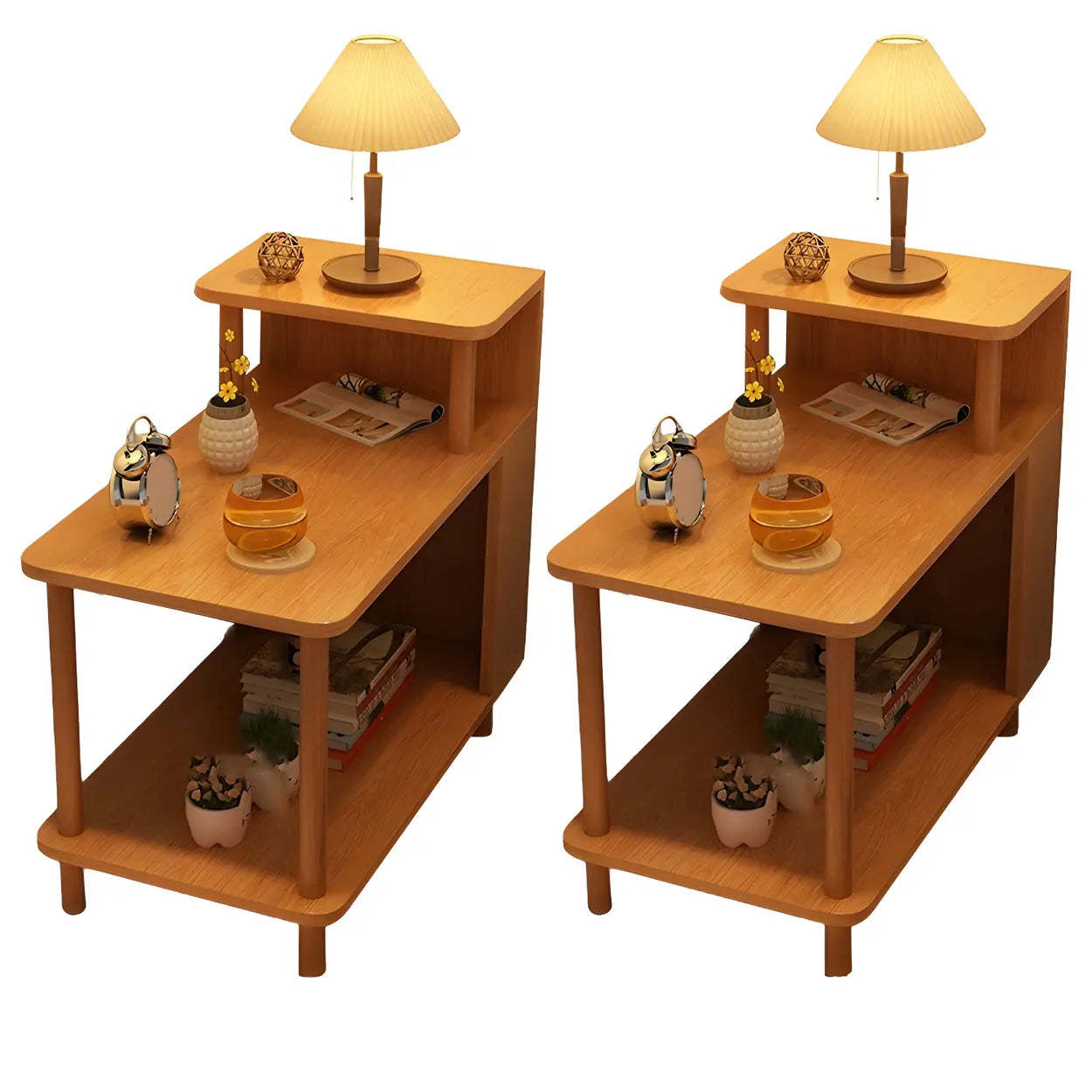 Rectangular White Wood Nightstand with Shelf