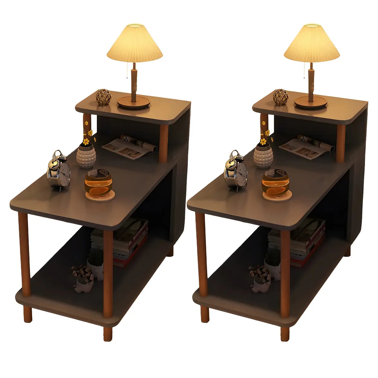 Rectangular White Wood Nightstand with Shelf