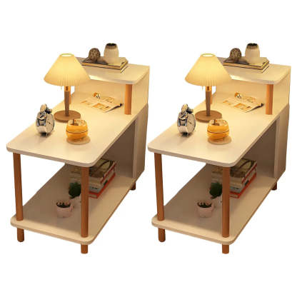 Rectangular White Wood Nightstand with Shelf