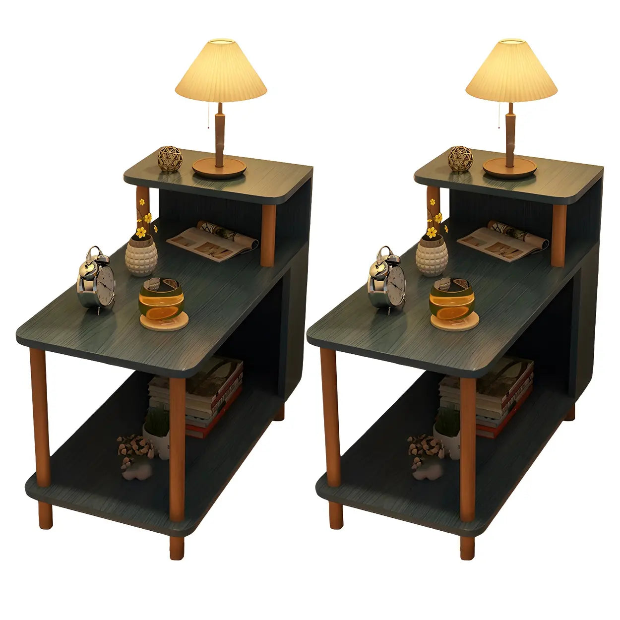 Rectangular White Wood Nightstand with Shelf
