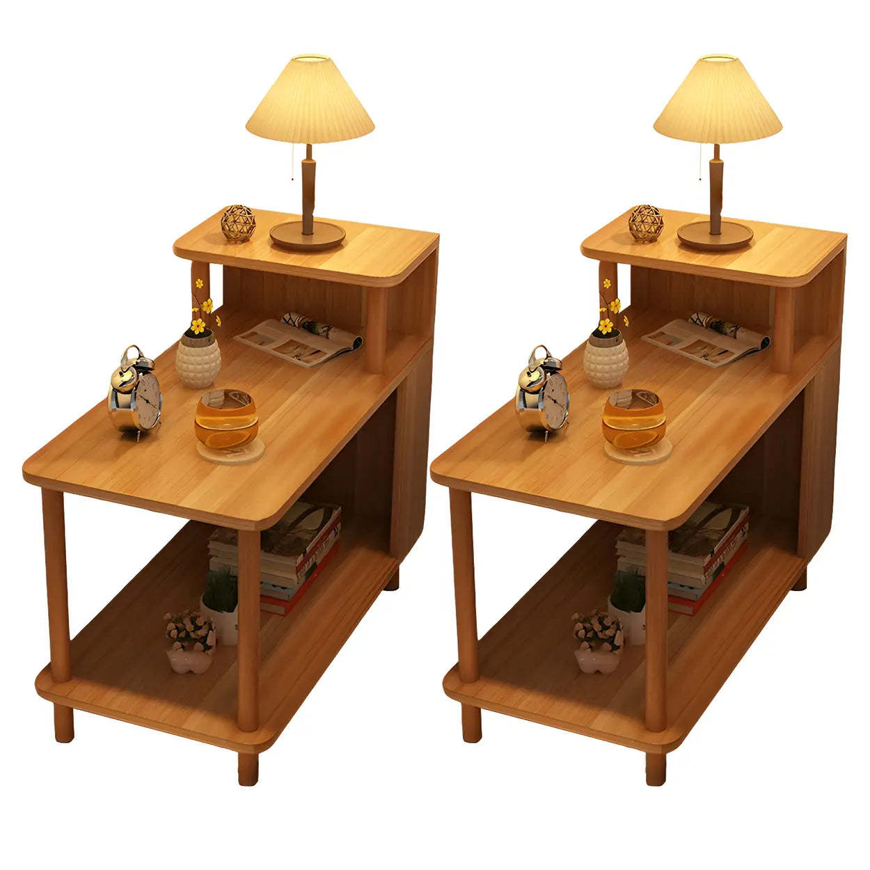Rectangular White Wood Nightstand with Shelf