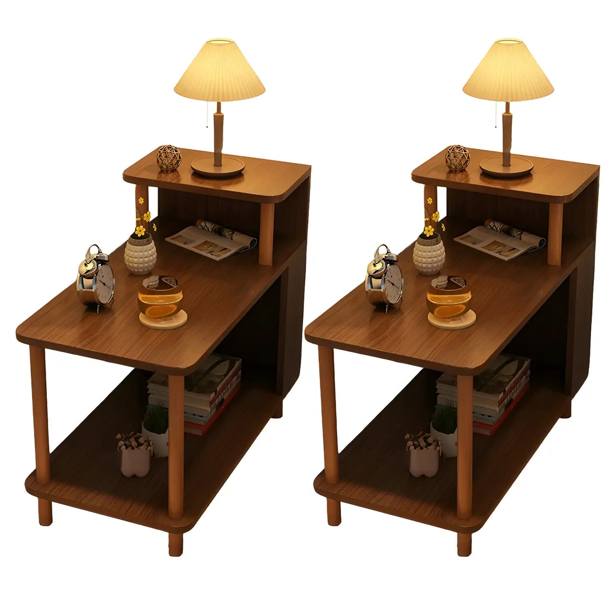 Rectangular White Wood Nightstand with Shelf