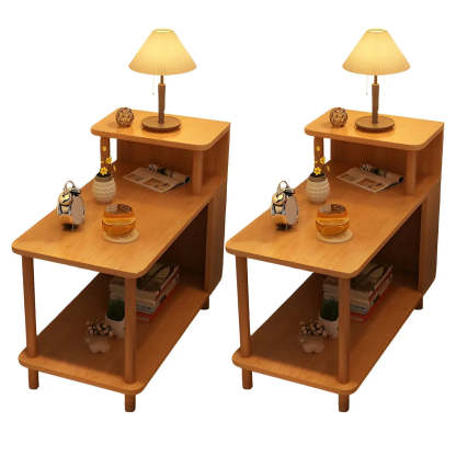 Rectangular White Wood Nightstand with Shelf