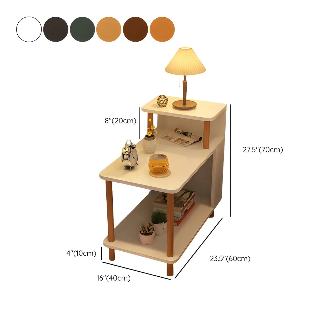 Rectangular White Wood Nightstand with Shelf