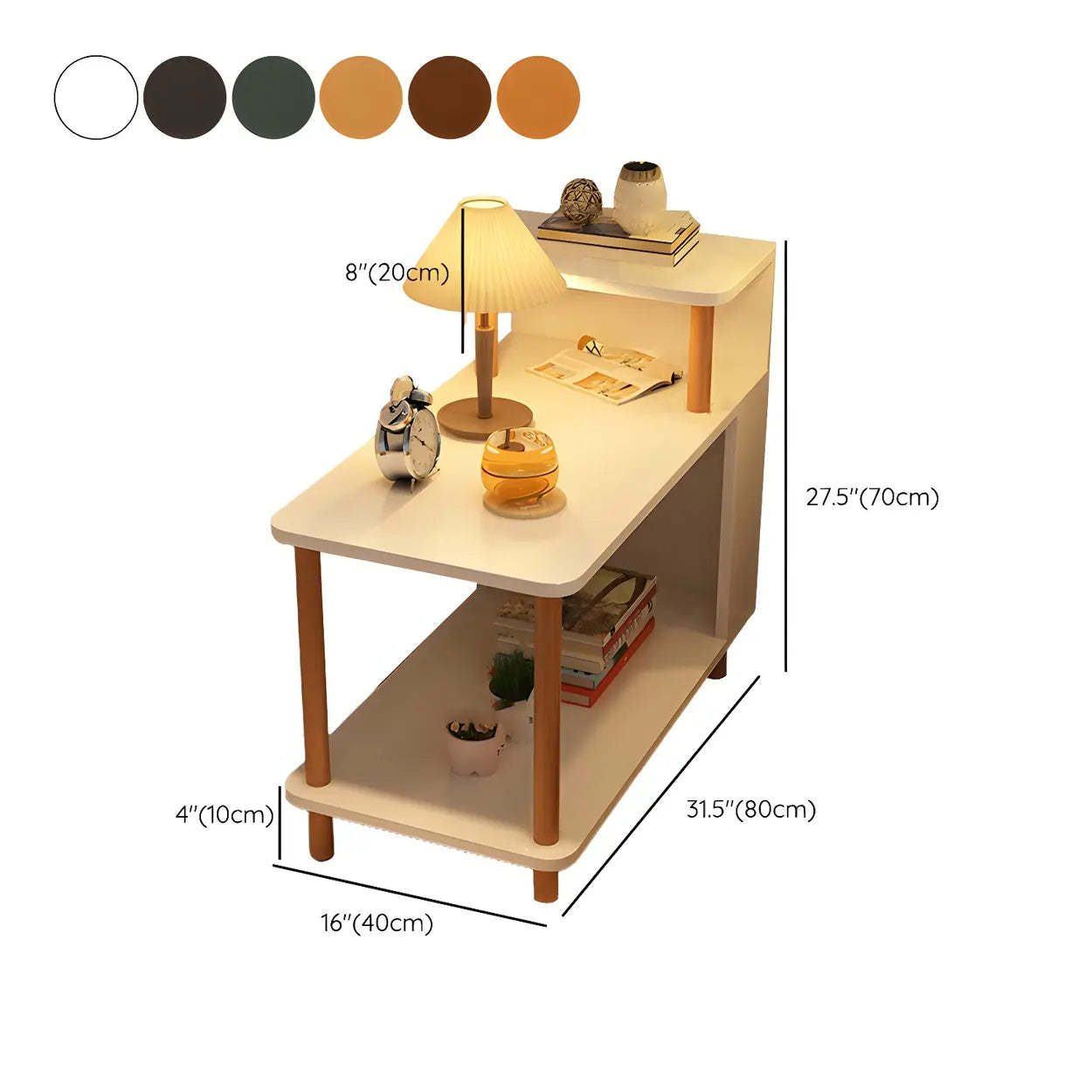 Rectangular White Wood Nightstand with Shelf
