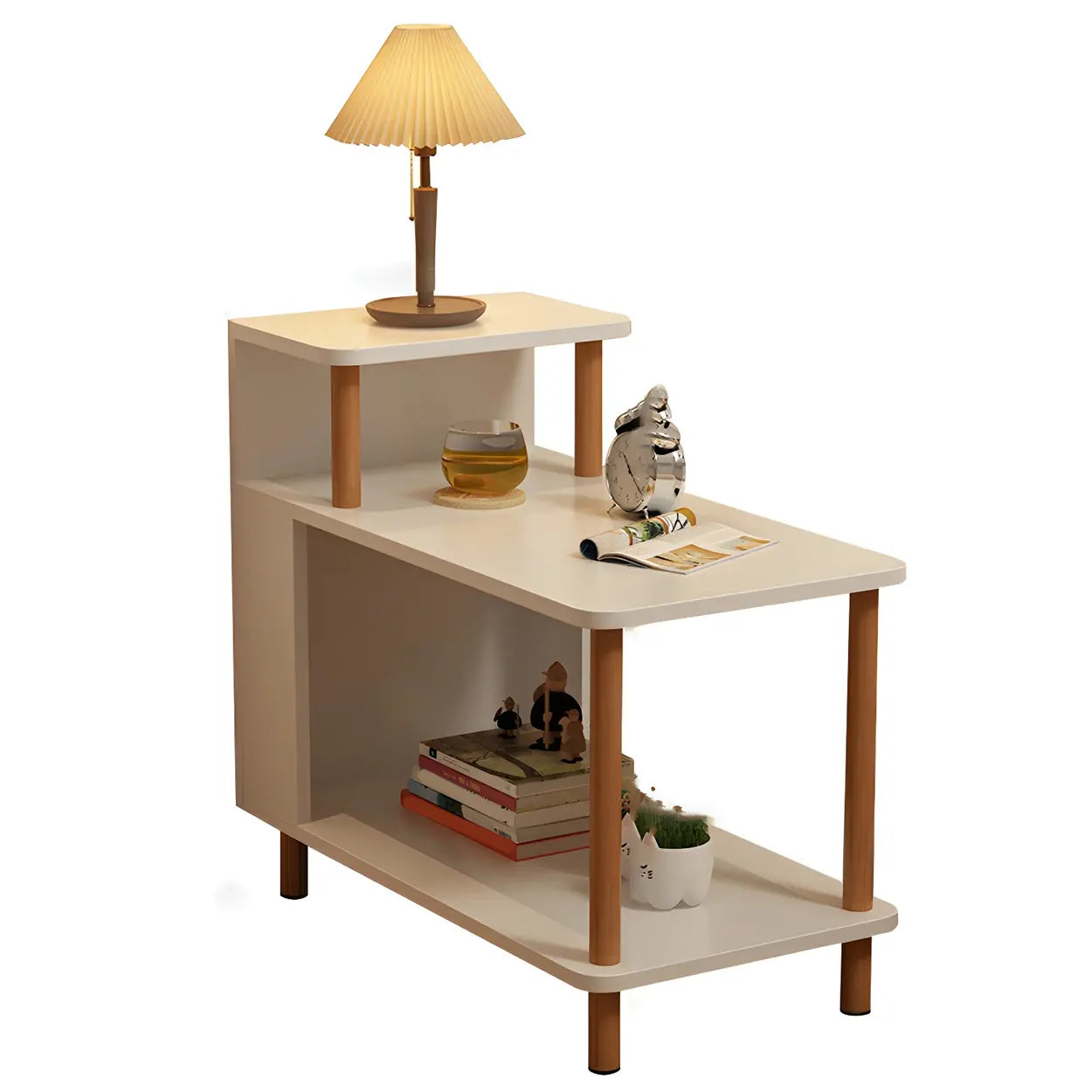 Rectangular White Wood Nightstand with Shelf — Grey / 1 Piece