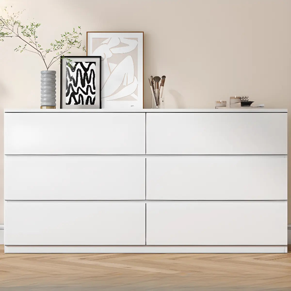 White Wood Soft-Close Drawer Entry Dresser