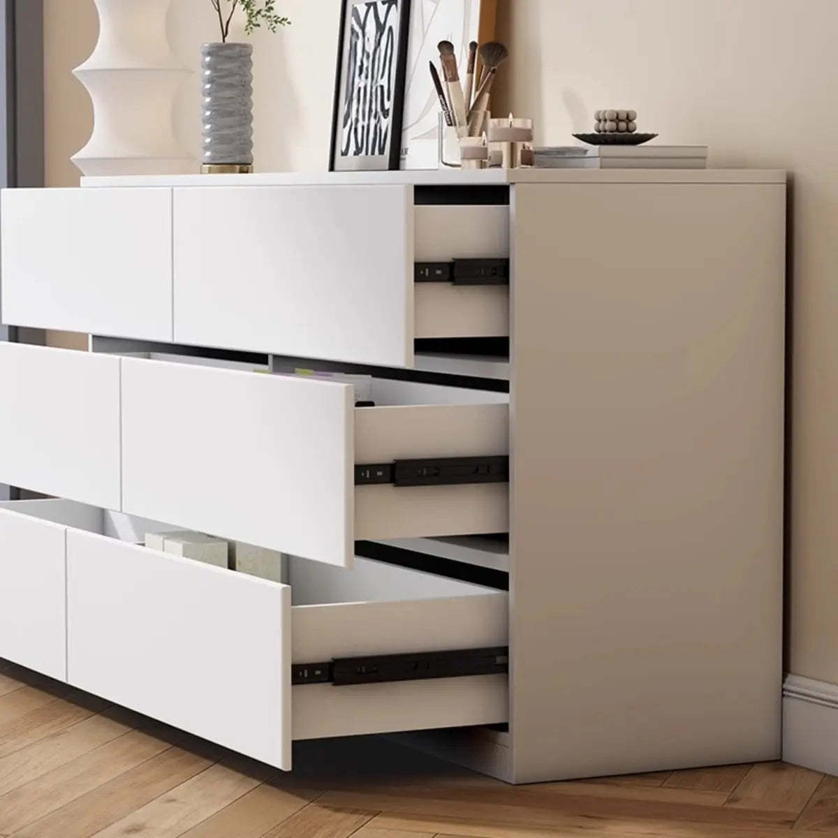 White Wood Soft-Close Drawer Entry Dresser — 6 / Grey