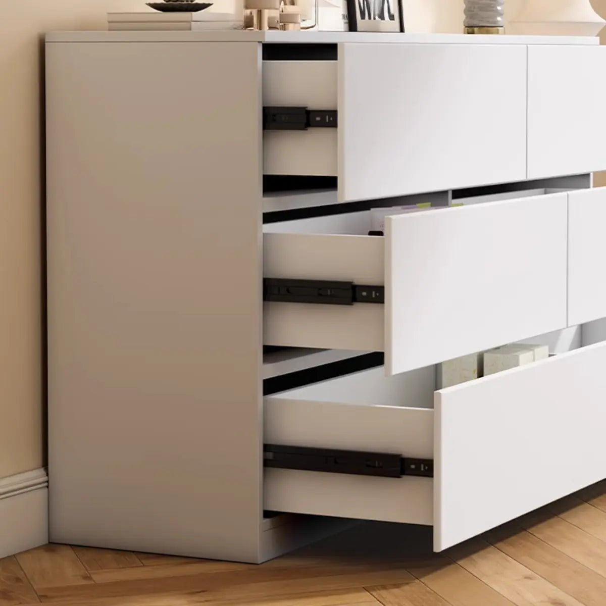 White Wood Soft-Close Drawer Entry Dresser — 8 / Cream