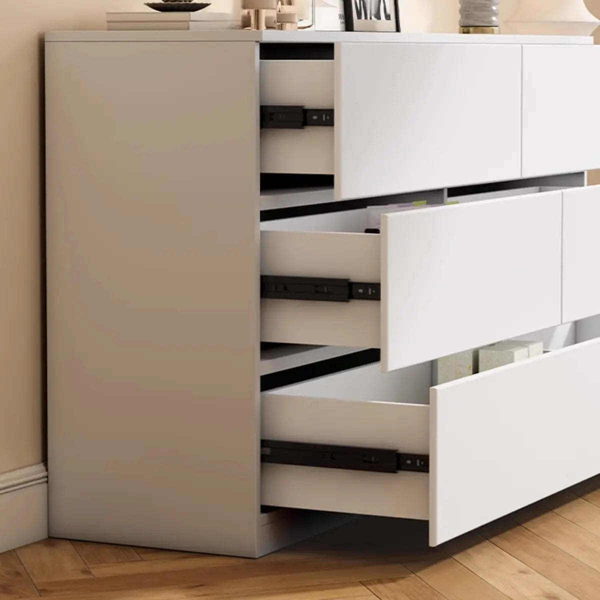 White Wood Soft-Close Drawer Entry Dresser — 8 / Cream