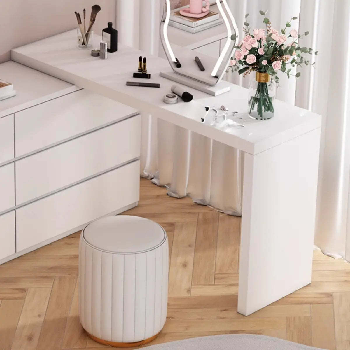 White Wood Soft-Close Drawer Entry Dresser — 8 / Cream