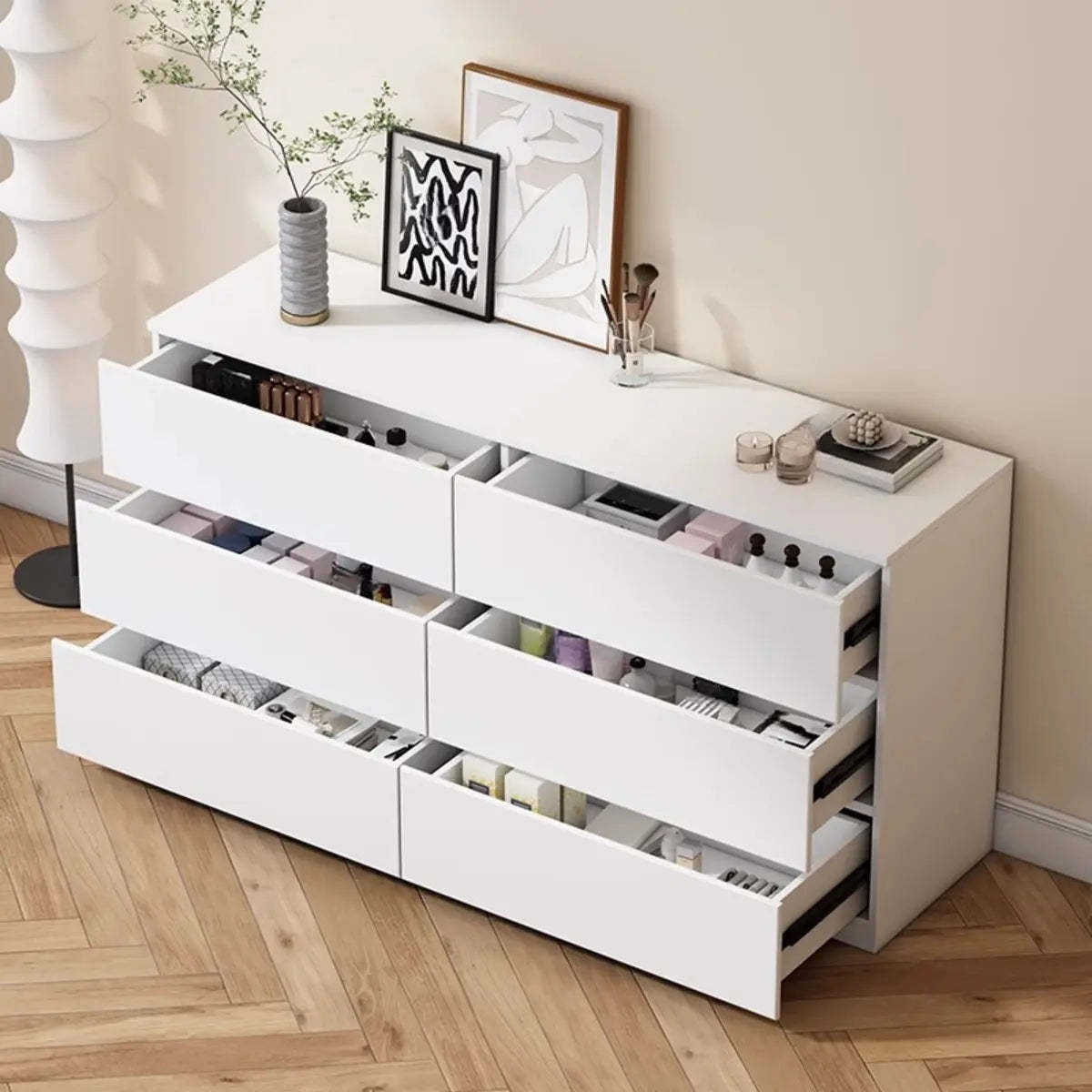 White Wood Soft-Close Drawer Entry Dresser — 5 / Cream