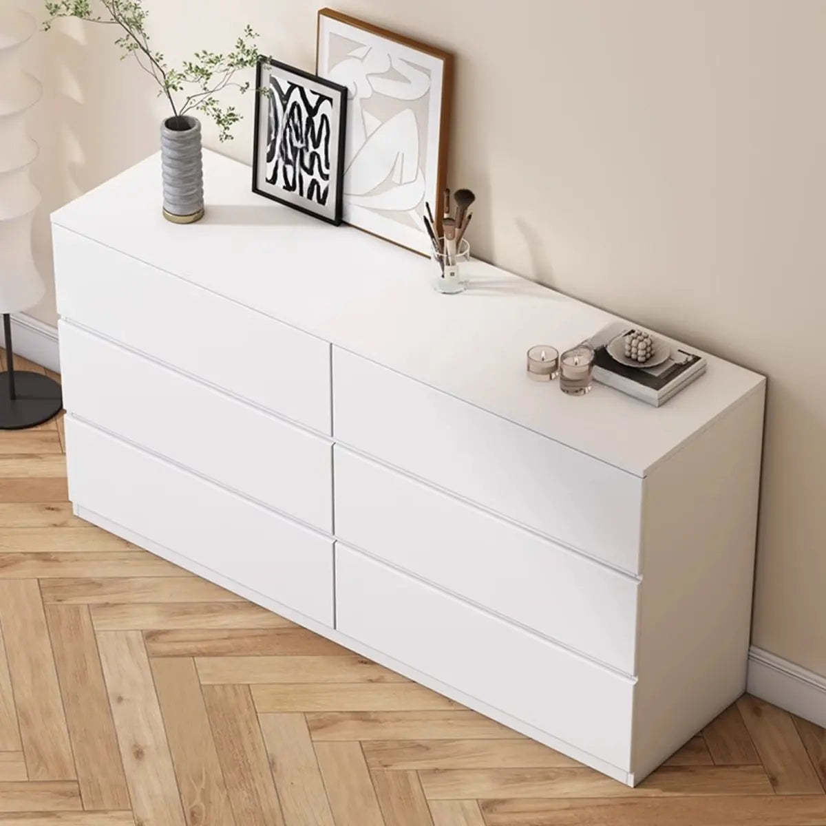 White Wood Soft-Close Drawer Entry Dresser — 6 / Cream