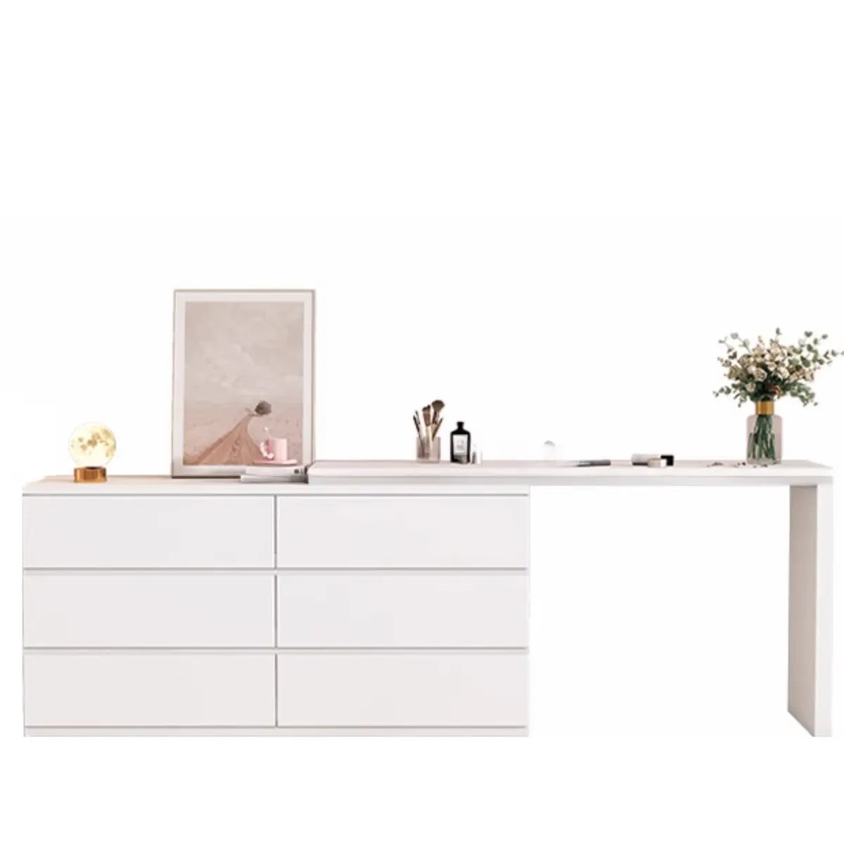 White Wood Soft-Close Drawer Entry Dresser — 6 / Cream