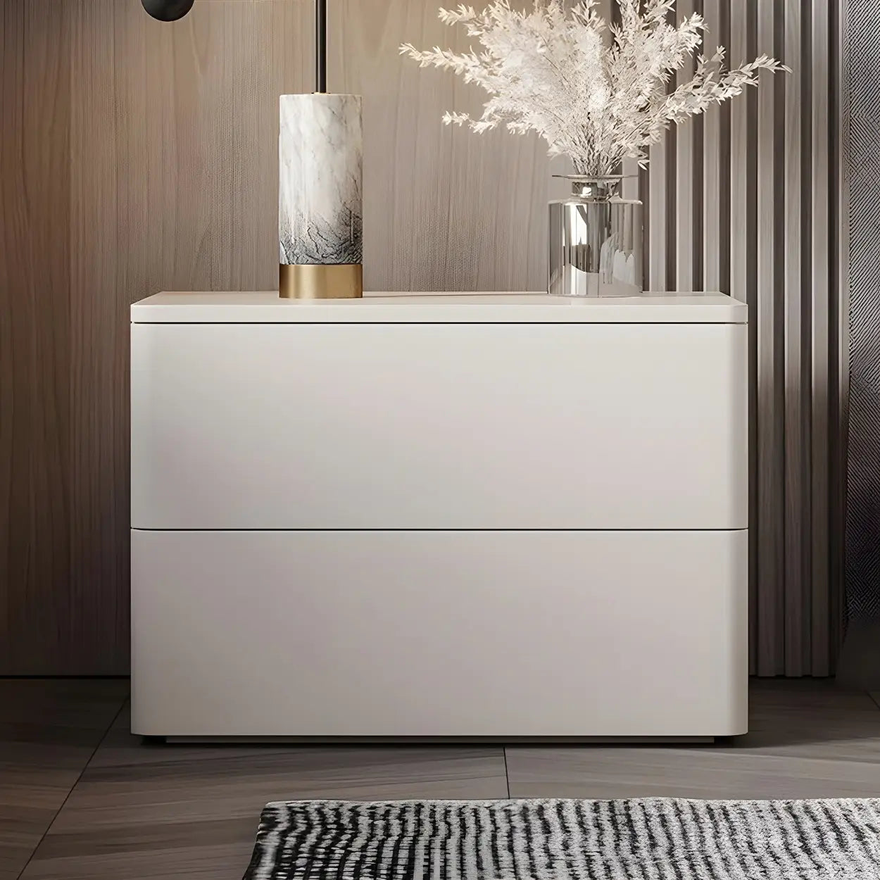 Rectangular White Wood 2-Drawer Nightstand — Black / 1 Piece