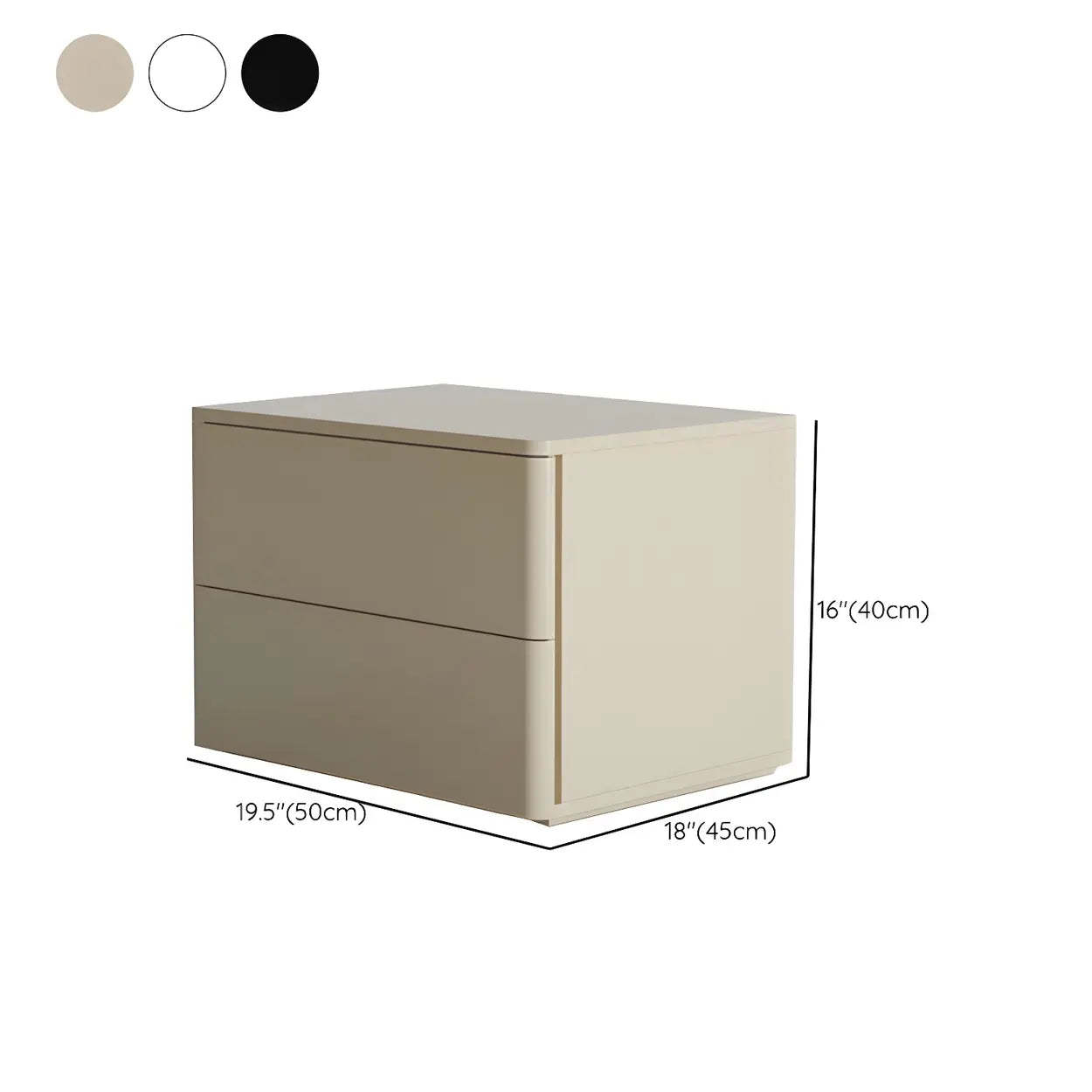 Rectangular White Wood 2-Drawer Nightstand — Milk Tea Color / 1 Piece