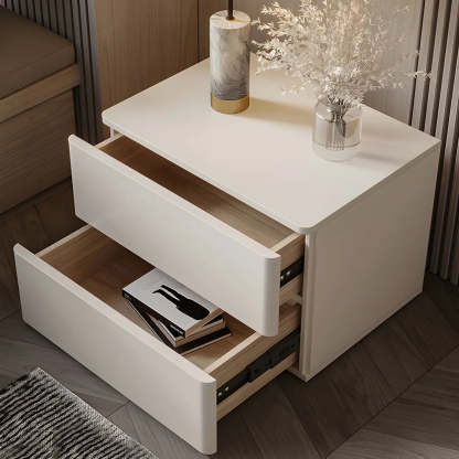 Rectangular White Wood 2-Drawer Nightstand — White / 2 Piece Set
