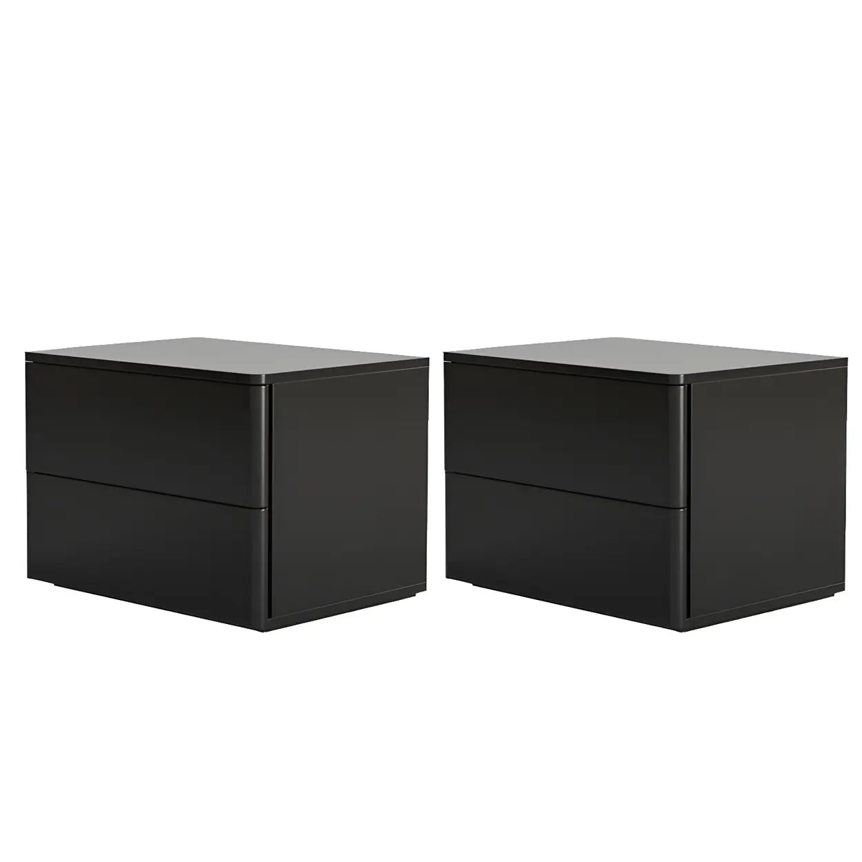 Rectangular White Wood 2-Drawer Nightstand — Black / 2 Piece Set