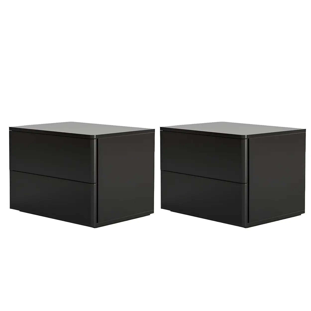 Rectangular White Wood 2-Drawer Nightstand — Black / 2 Piece Set