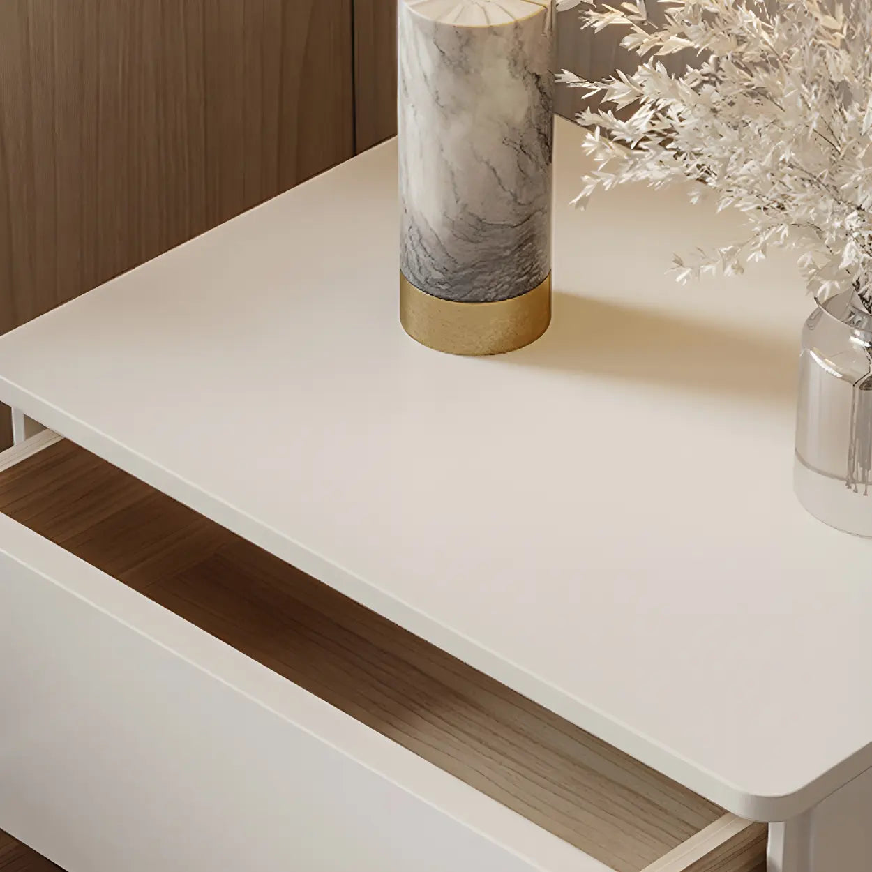 Rectangular White Wood 2-Drawer Nightstand — White / 2 Piece Set