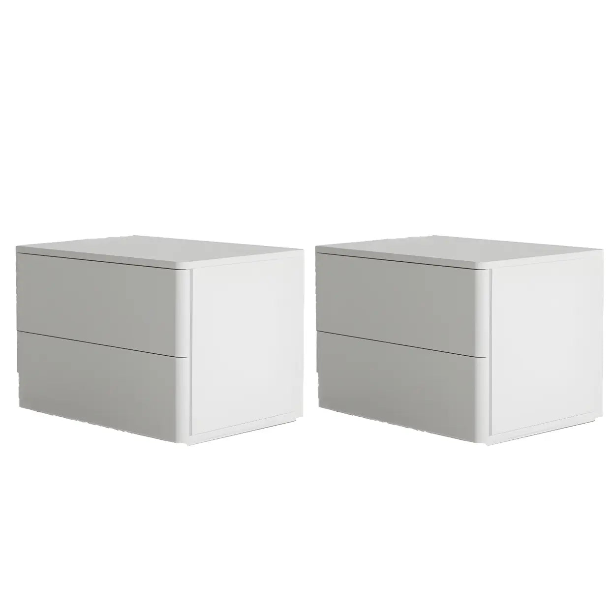 Rectangular White Wood 2-Drawer Nightstand — Milk Tea Color / 1 Piece