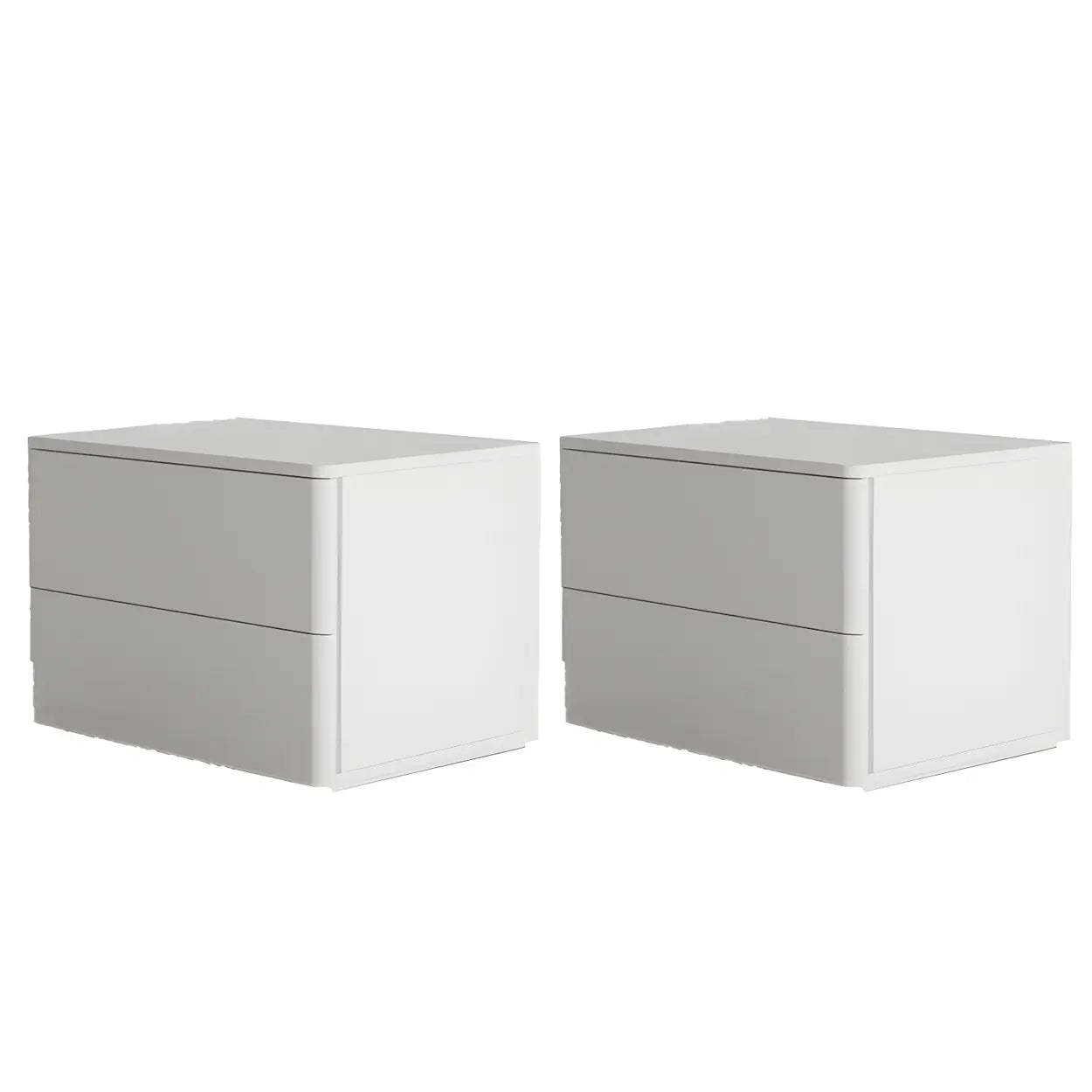 Rectangular White Wood 2-Drawer Nightstand — Milk Tea Color / 1 Piece