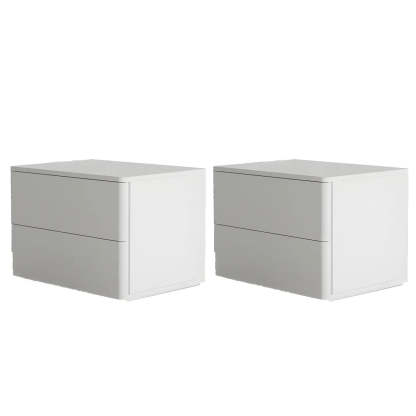 Rectangular White Wood 2-Drawer Nightstand — Milk Tea Color / 1 Piece